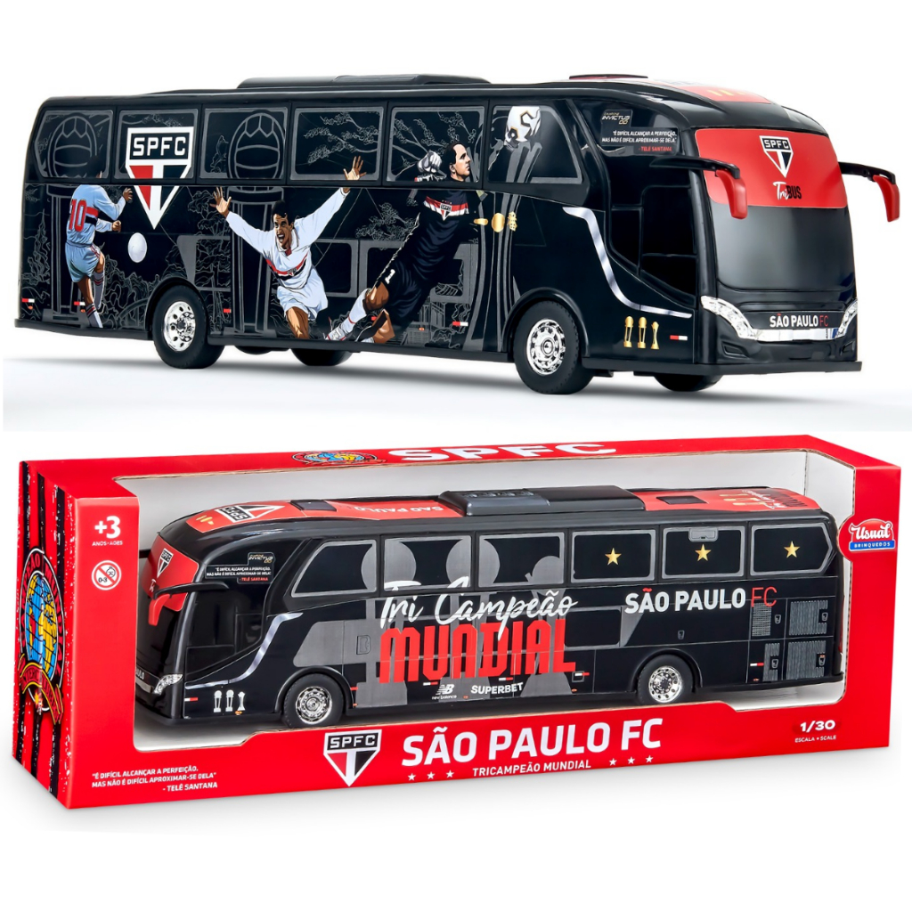 Miniatura Réplica Ônibus Brinquedo Iveco Time São Paulo Futebol Clube Tricolor Paulista Spfc Original 1:30 em Oferta na Shopee