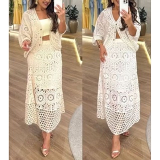 Saia Longa Feminina de Crochê Verão 90025 em Oferta na Shopee