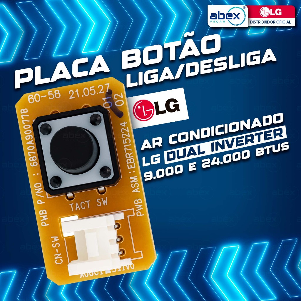 Placa Display Botão Liga Desliga Para Ar Condicionado LG 9000 A 12000 Btus EBR71522401 Original
