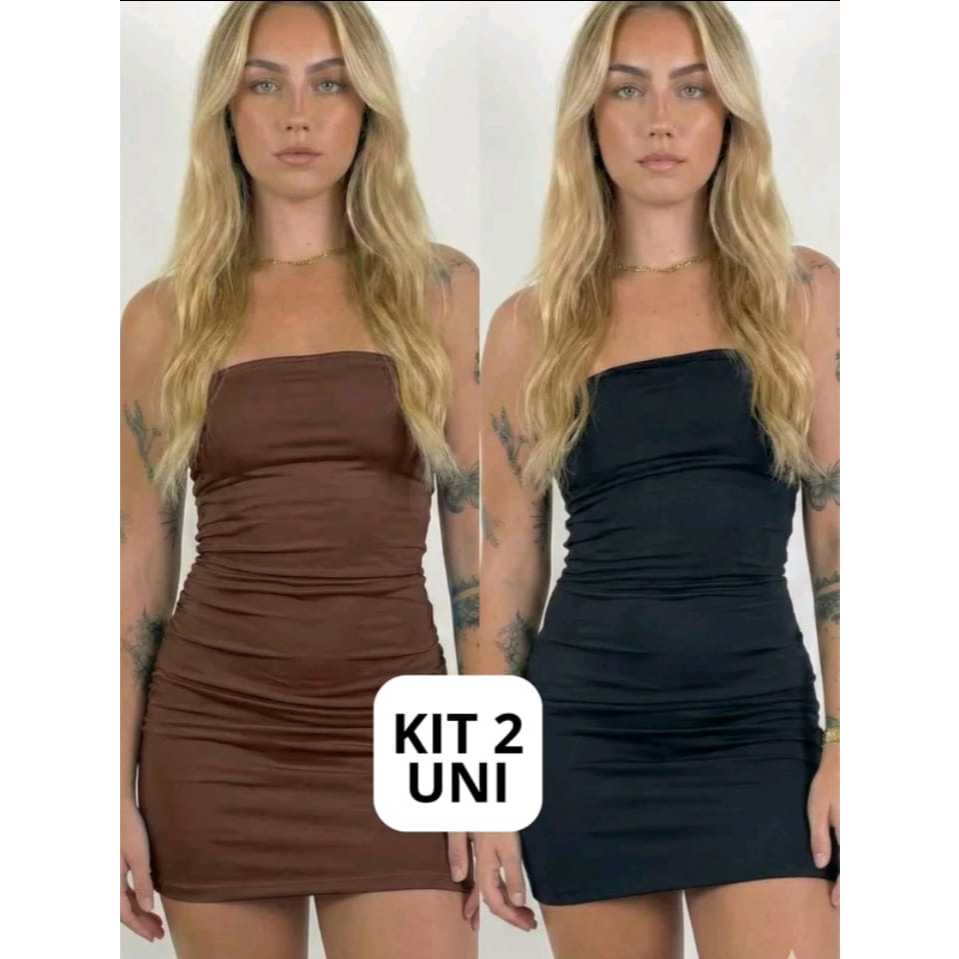 Kit 2 Vestido Curto Suplex Tubinho Feminino Moda Sensual Sexy Liso Forro Duplo Busto em Oferta na Shopee