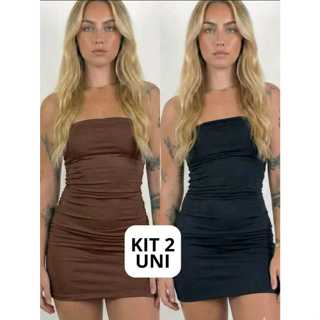 Kit 2 Vestido Curto Suplex Tubinho Feminino Moda Sensual Sexy Liso Forro Duplo Busto em Oferta na Shopee