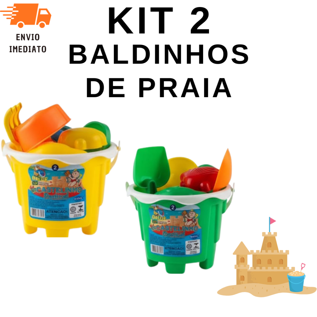 Kit 2 Baldinhos De Praia Infantil Com Pazinha E Forminhas em Oferta na Shopee