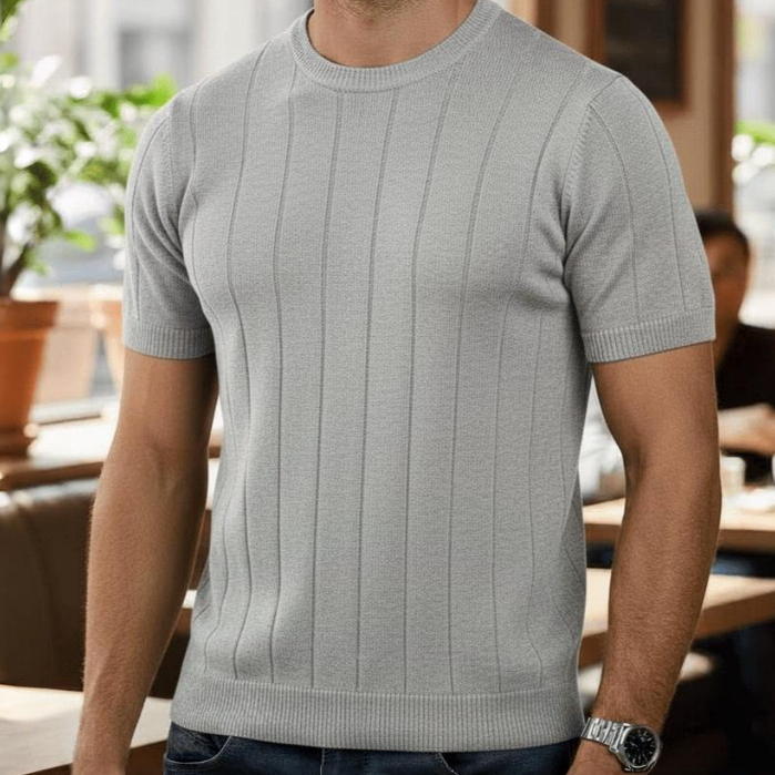 Camiseta Masculina De Tricô Manga Curta Canelada Slim Fit Camisa Casual Luxo em Oferta na Shopee