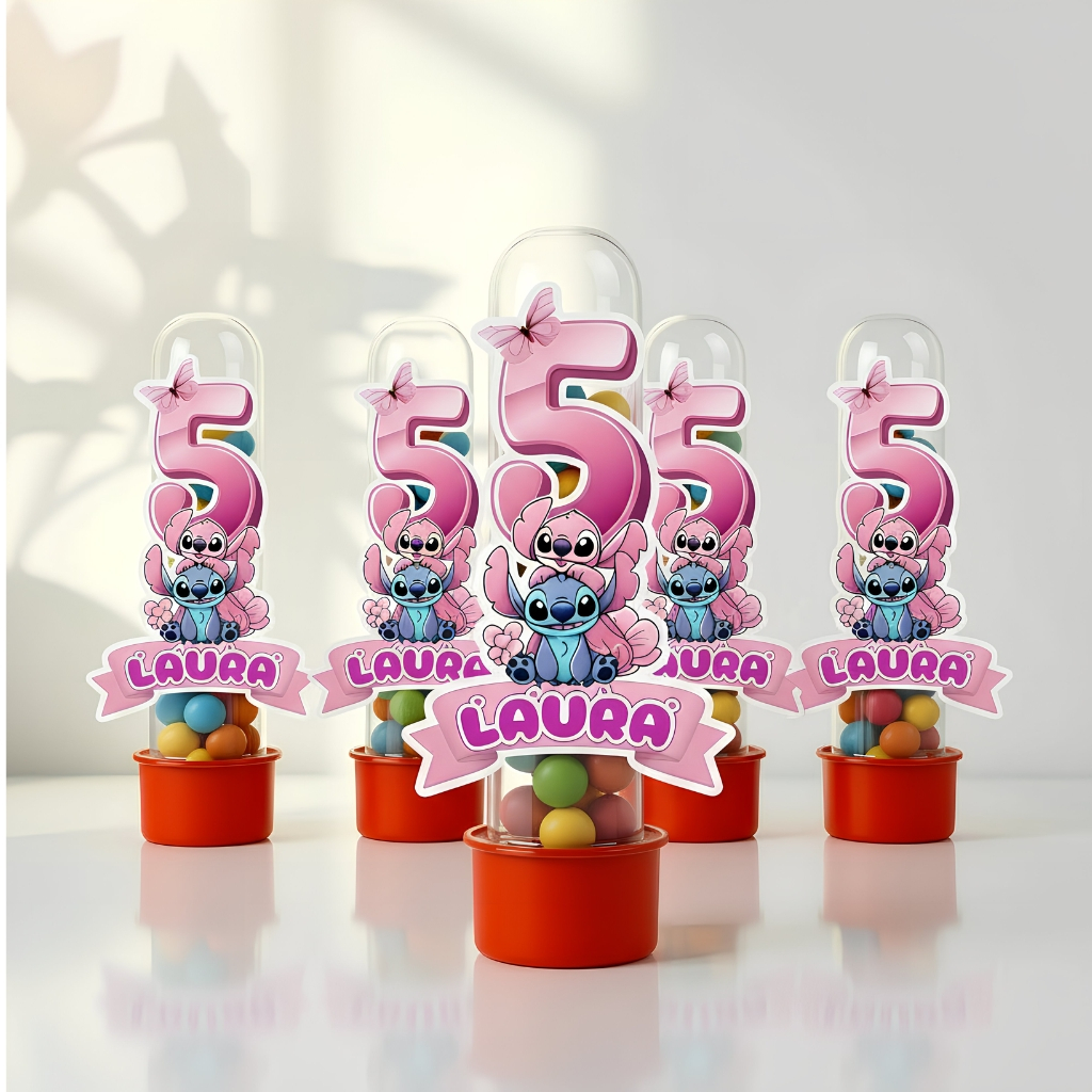 tags para tubetes de 8cm  personalizados, lembrancinha, aniversário stitch menino ou menina em Oferta na Shopee