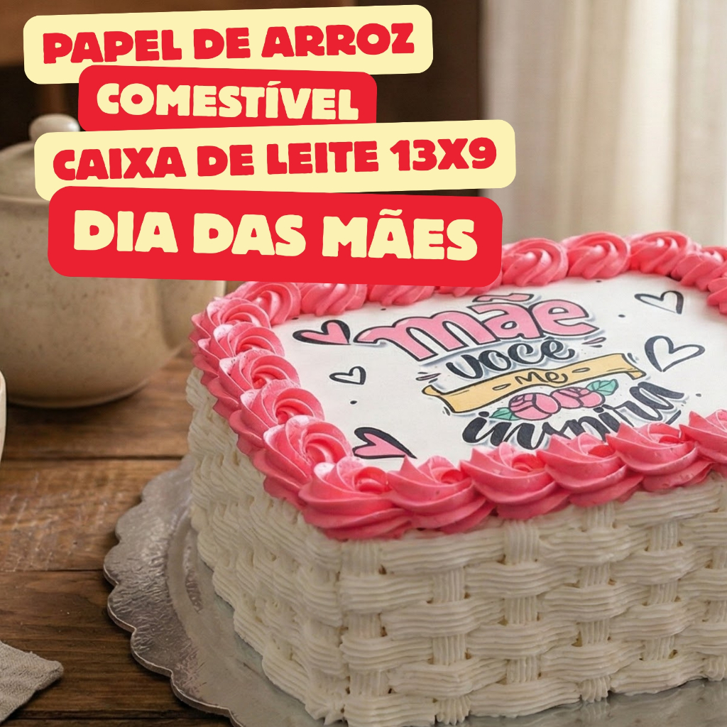 4 Papel de arroz, dia das maes, decoração de bolo, confeitaria bolo, papel comestível, 13x09 dia  das maes em Oferta na Shopee