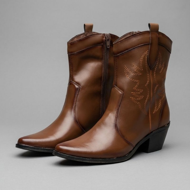 Bota Texana Feminina Country - Cano Curto Com Bordado