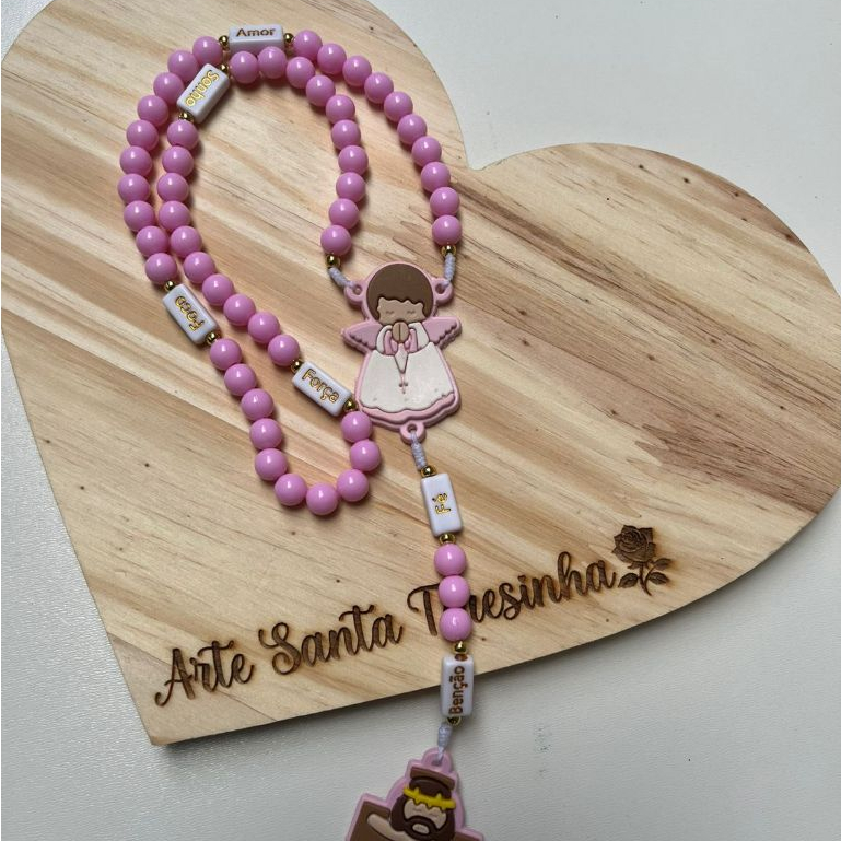 TERÇO INFANTIL EMBORRACHADO ANJO DA GUARDA,TERÇO PERSONALIZADO PARA BATIZADO, ANIVERSÁRIO CATÓLICO