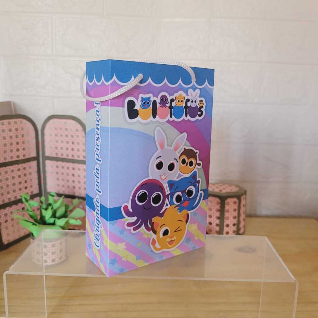 Sacolinha Surpresa Personalizada Bolofofos Azul Menino Lembrancinha de Aniversário Sacola Pegue e monte Envio Rápido