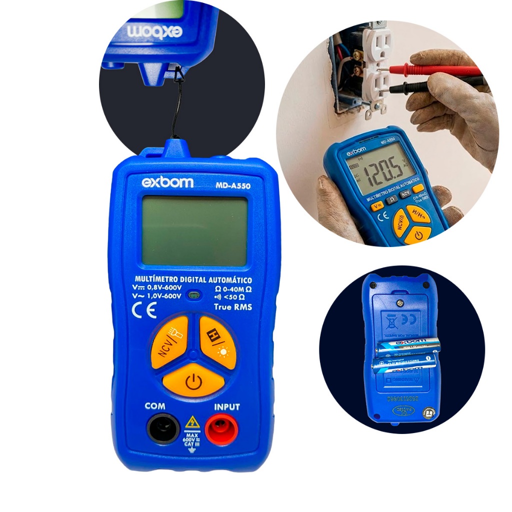 Multimetro Digital Automático em ABS Resistente Bip Sonoro Leitura 3999 Eletricista Original Exbom Top