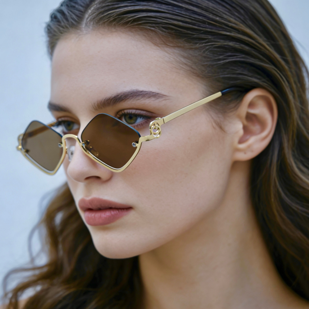 Óculos de sol femininos quadrados com armação de metal e proteção UV400. em Oferta na Shopee