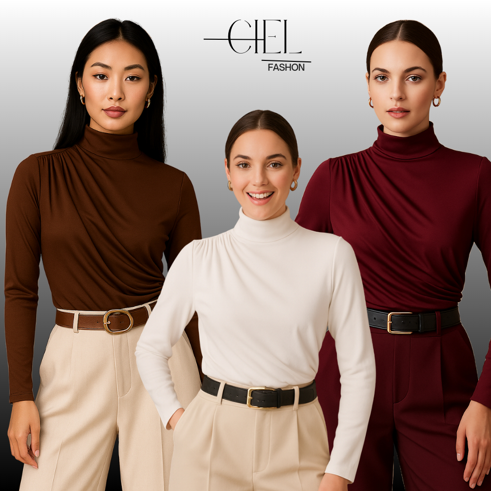 Blusa Feminina Manga Longa Gola Alta DRAPEADA Estilosa Suplex Premium Conforto e estilo tendencia