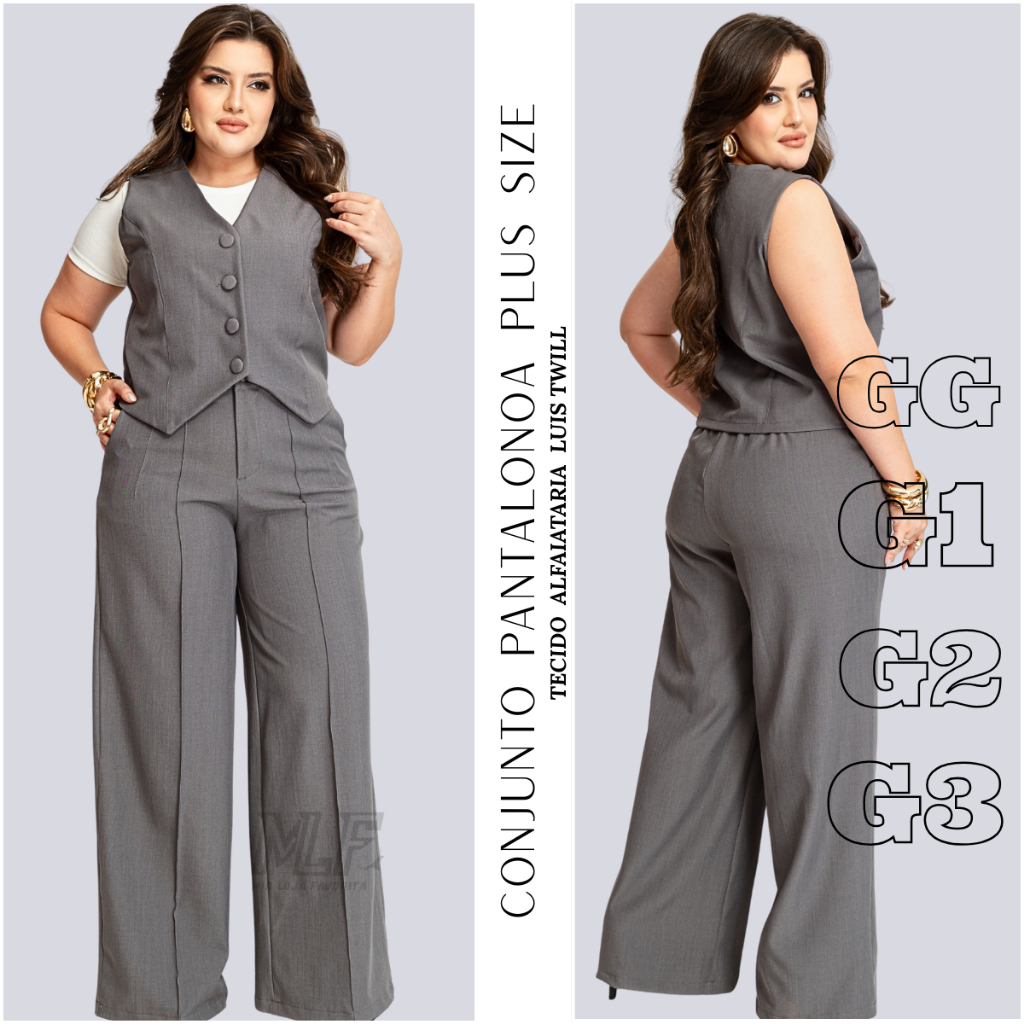 Conjunto Alfaiataria Feminino Plus Size Colete +  Calça Pantalona Social Empresaria chique Trabalho em Oferta na Shopee