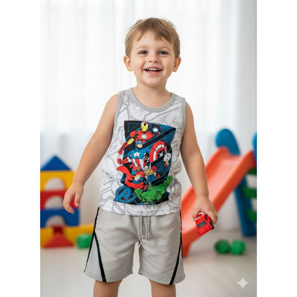 Conjunto Infantil Menino Personagens Sonic, Naruto, Spiderman, Camiseta+ Bermuda tactel Masculino criança