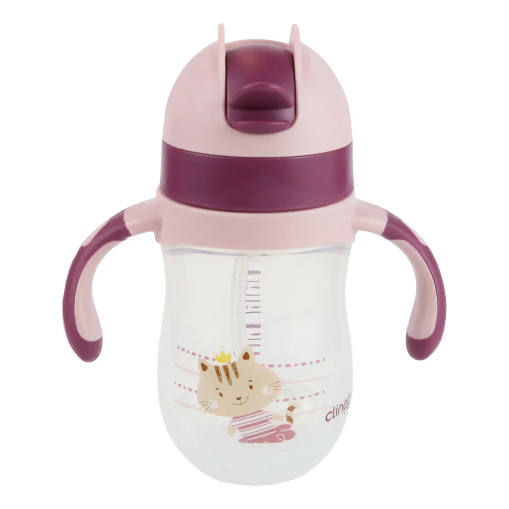 Copo Anatomico Com Canudo De Silicone 220ml Clingo Cor Rosa Gatinha Rosa Gatinha
