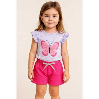 Conjunto verão infantil menina.Blusa+Bermuda com cadarço com brilho em Oferta na Shopee