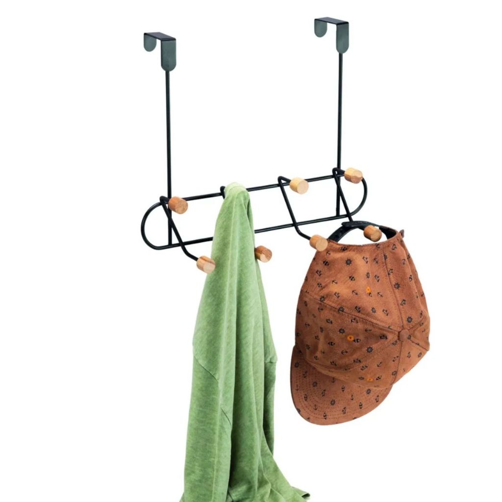Cabide De Porta Organizador Multiuso Suporte Cabide 8 Ganchos C/Madeira Eco Design Moderno e Prático