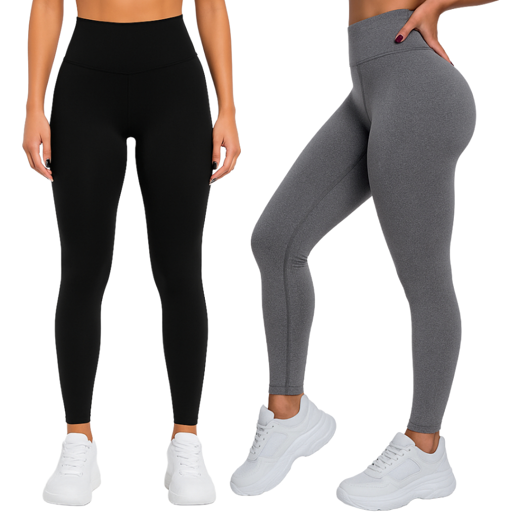 Kit 2 Calças Legging Feminina Academia Fitness Leg Cintura Alta Levanta Bumbum Zero Transparência Costura Reforçada