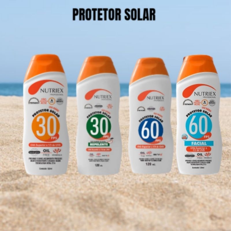 Protetor solar nutriex diversos fatores verão proteção 30 com repelente 60 e 60 facial praia e piscina