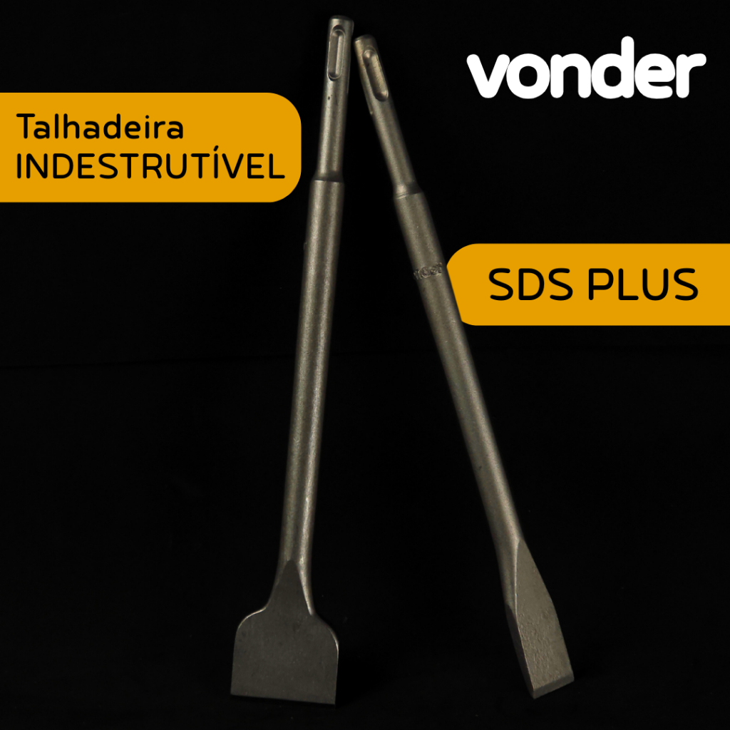 Talhadeira Encaixe SDS PLUS 20 mm x 250 mm Corpo Redondo Em Aço Temperado Resistente - Vonder