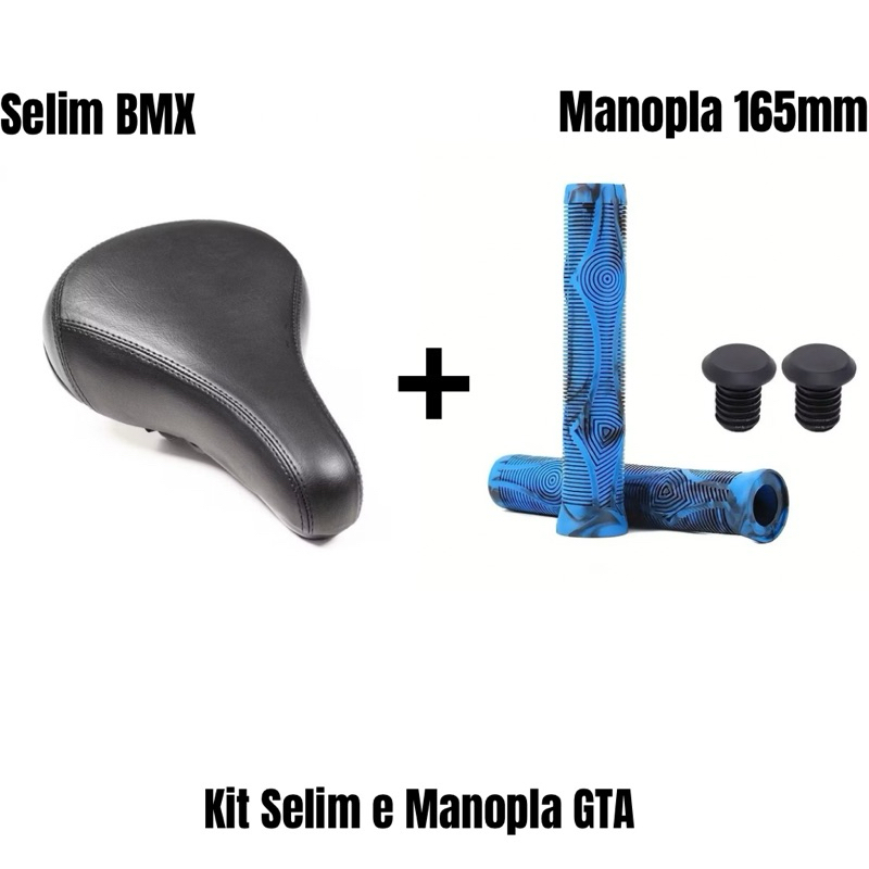 Kit Selim + Manopla 165mm GTA Selim Modelo DDK Macio Qualidade Superior Bicicleta Bike BMX Freeride Grau