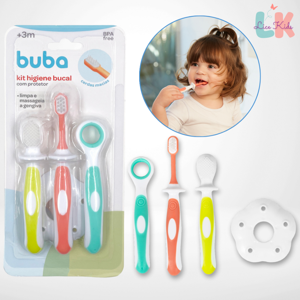 Kit Higiene Bucal Com Protetor Cerdas Macias Escova Dental Dente Buba
