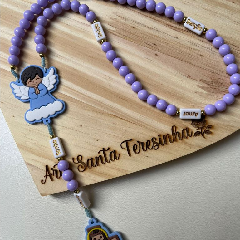 TERÇO INFANTIL EMBORRACHADO ANJO DA GUARDA,TERÇO PERSONALIZADO PARA BATIZADO, ANIVERSÁRIO CATÓLICO
