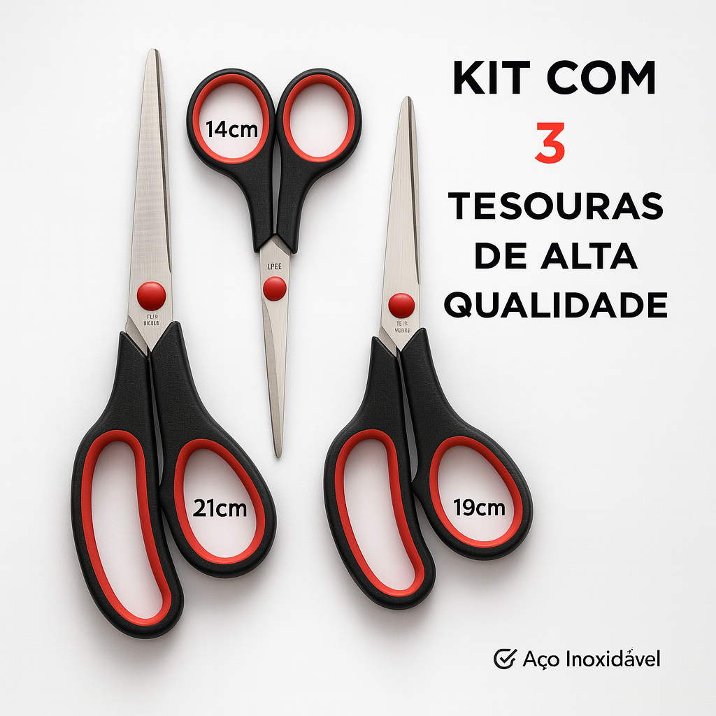 Kit 3 Tesouras de Artesanato – Corte Preciso em Feltro, Papel, EVA, Fitas e Tecidos