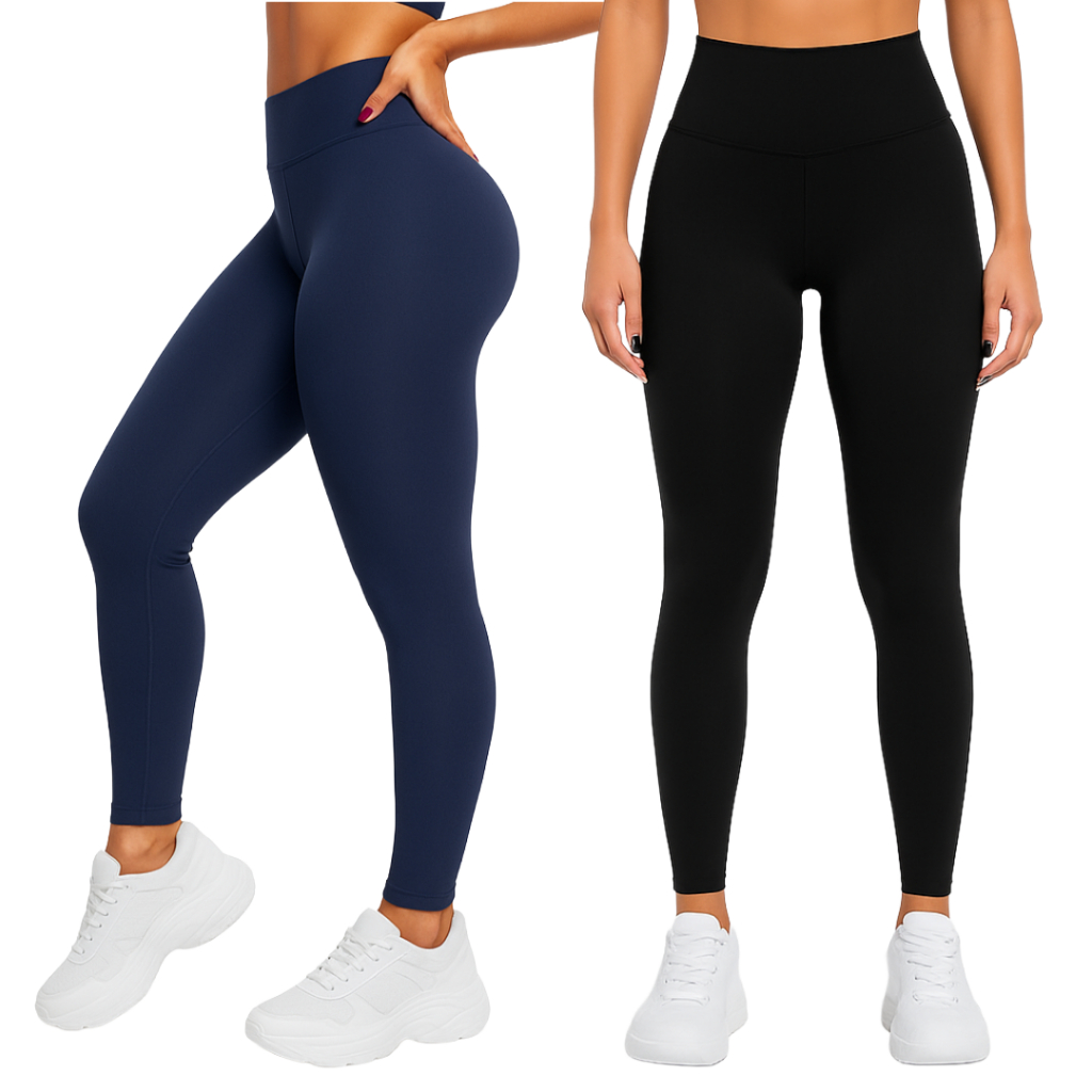 Kit 2 Calças Legging Feminina Cintura Alta Levanta Bumbum Leg Academia Fitness Zero Transparência Costura Reforçada