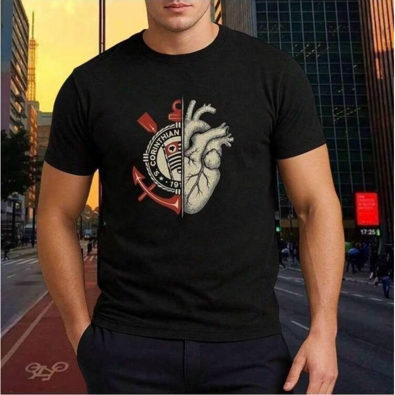 Camisa Camiseta Masculina Corinthians Coração Time 100% Algodão Fio 30.1 Lançamento