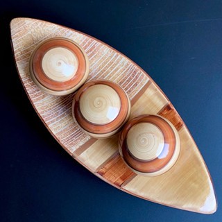 Kit Centro de Mesa com 3 Bolas Barca Prato Decorativo Cerâmica Enfeite de Sala - Decoração Casa em Oferta na Shopee