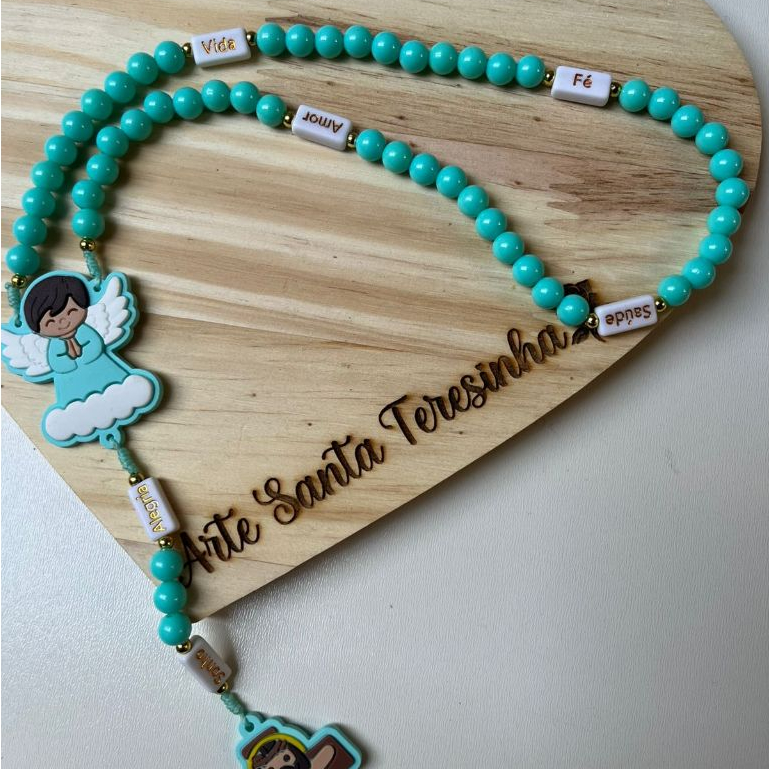 TERÇO INFANTIL EMBORRACHADO ANJO DA GUARDA,TERÇO PERSONALIZADO PARA BATIZADO, ANIVERSÁRIO CATÓLICO