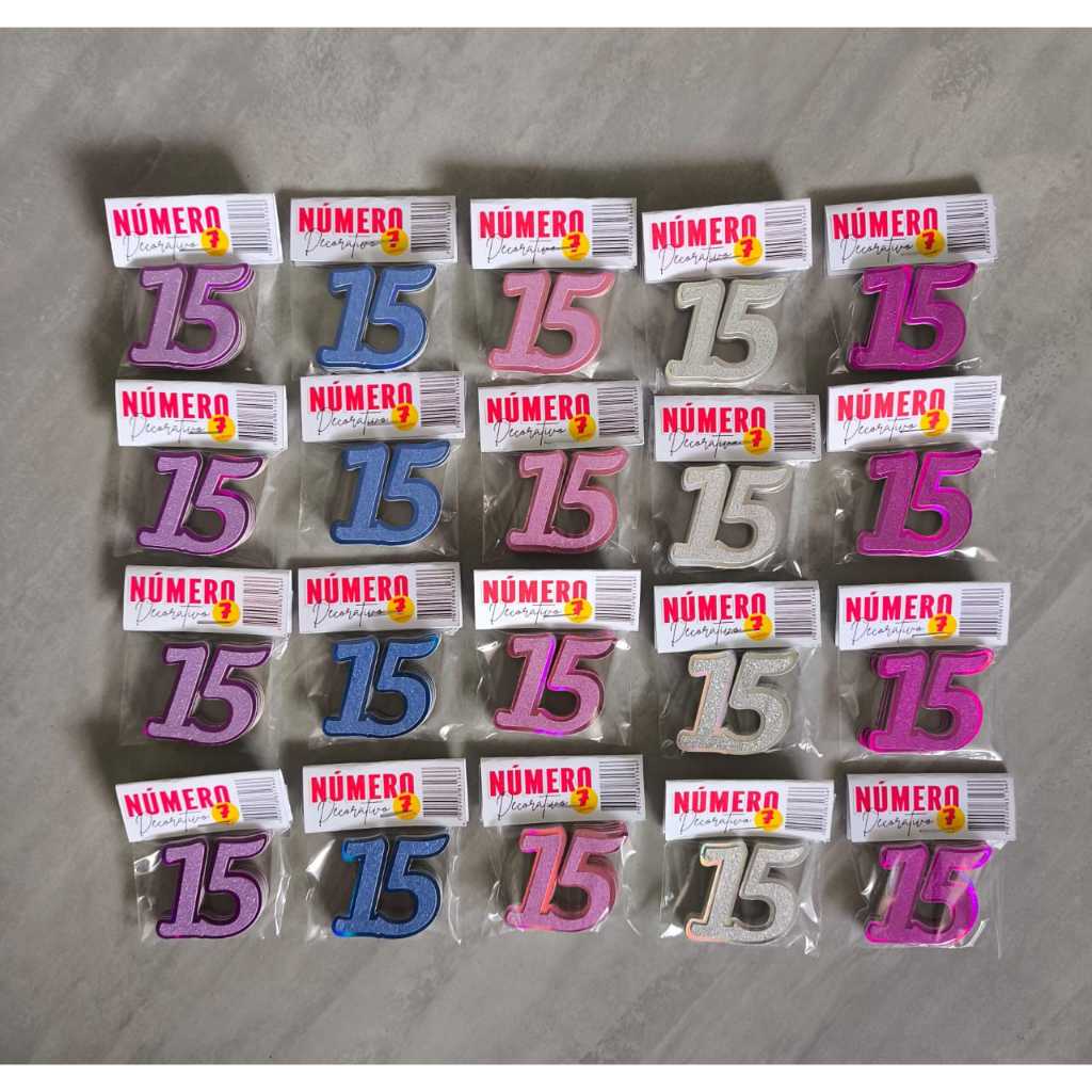 Kit Apliques Número 15 - 2D em Camadas – 20/30/40/50/60/70/80 un – Diversas Cores/ 15 Anos