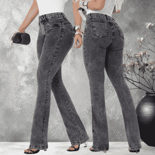Calça Flare Feminina Jeans com Elastano Cintura Alta Modeladora Elegante Caimento Perfeit…