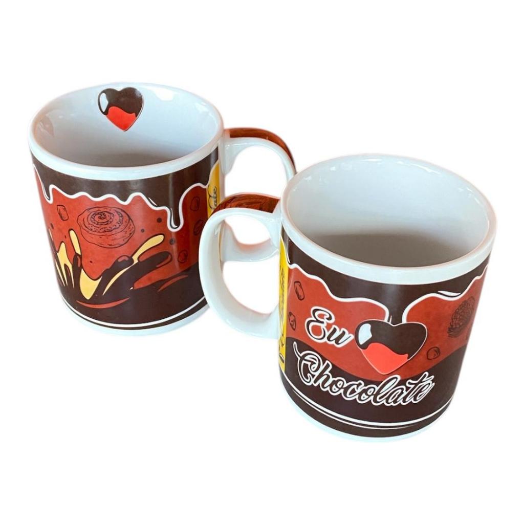 Caneca Eu Amo Chocolate Porcelana Chocolate Quente Leite