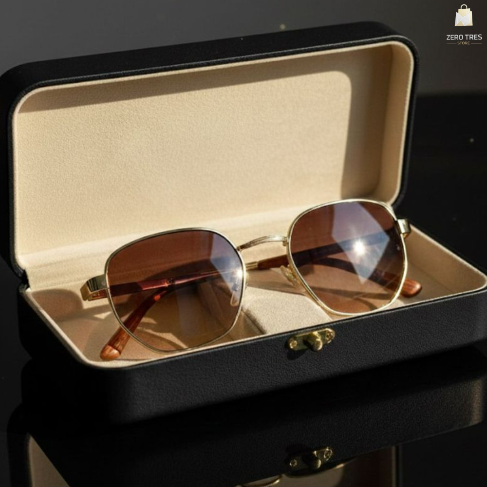 Óculos de Sol Hexagonal Unissex com Haste Wood Effect (Efeito Madeira) e com uv400 em Oferta na Shopee