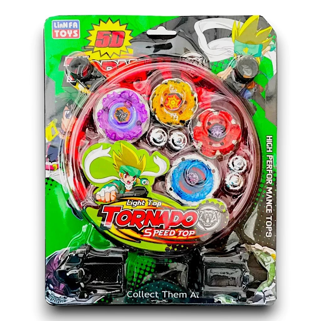 Lançador de brinquedo Tornado, conjunto 1/conjunto 2/conjunto 4, feito de metal, com luzes LED, estilo pião de batalha.