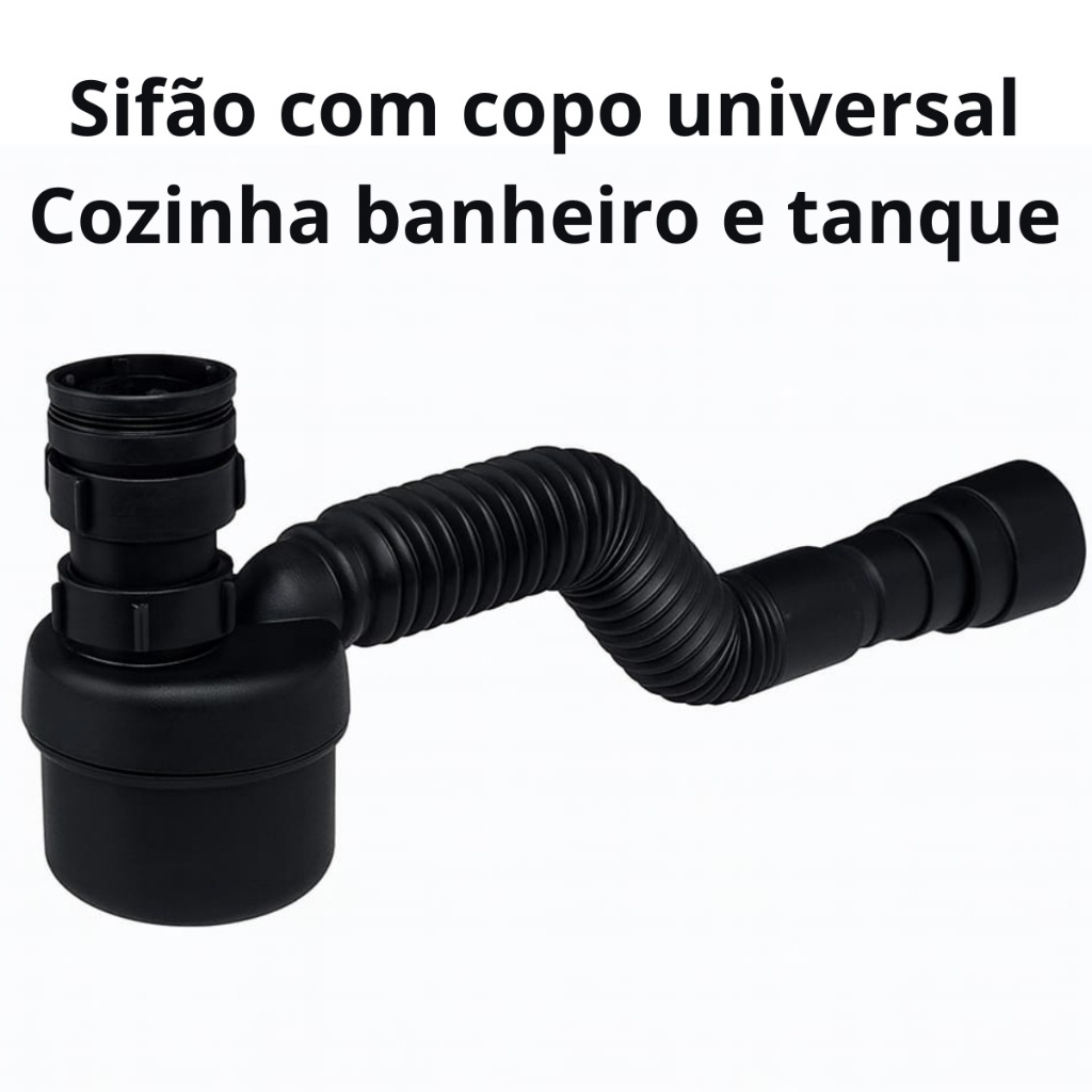 Sifão Sanfonado Com Copo Preto Black Universal Pia Cozinha Lavatório Banheiro Tanque Flexível E Ajustável Cifão Copo