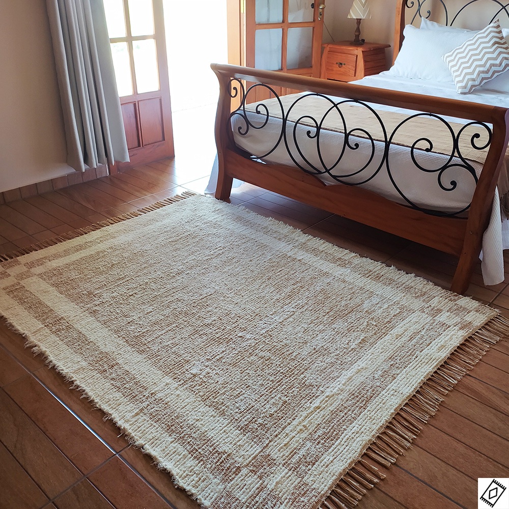 Tapete Dupla Face 150×250 Sala Caramelo Tear Algodão Peludo Grande Boho Artesanal Mineiro
