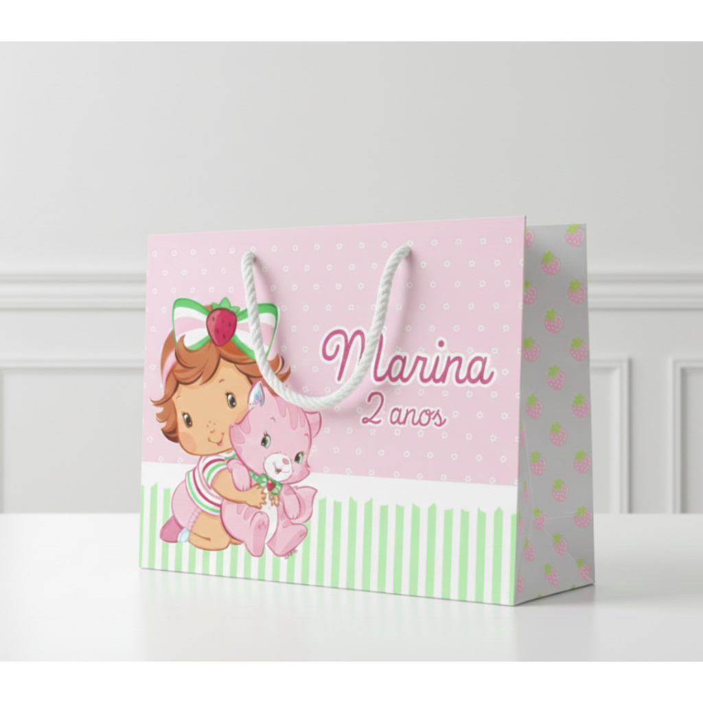 Sacolinha MORANGUINHO BABY Personalizado | Sacolinha | Lembrancinha Aniversário PEGUE E MONTE