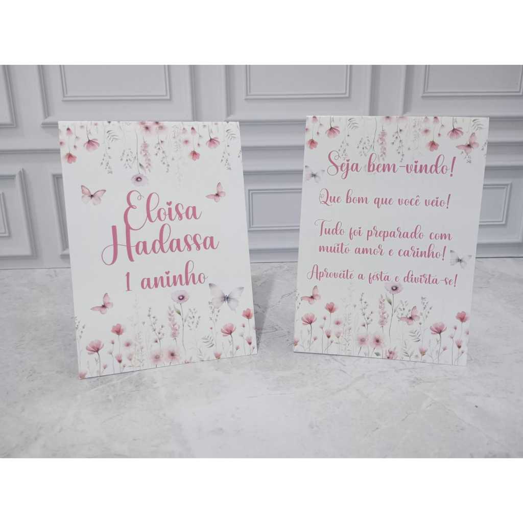 Plaquinha de Mesa Agradecimento Jardim Borboletas, Enfeite de Mesa Jardim das Borboletas