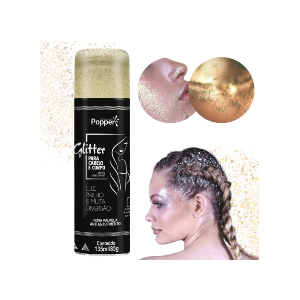 Spray Glitter Roupas Cabelo Corpo Removível Festas Carnaval