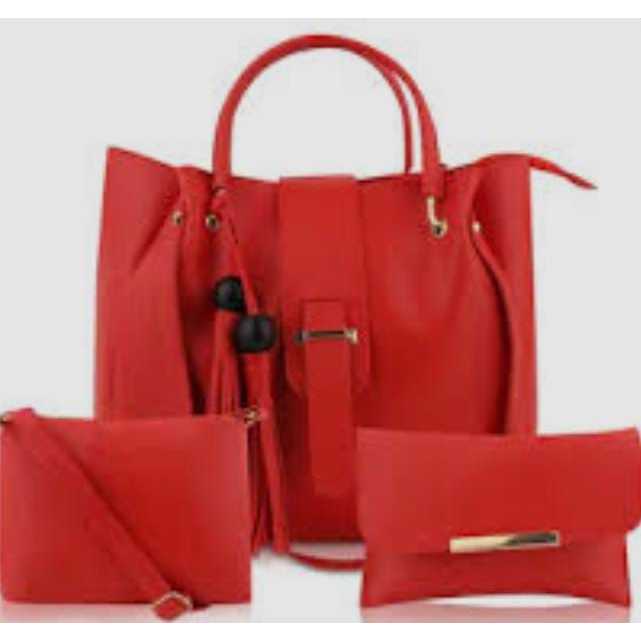 Kit 3 pçs Bolsa Feminina Versátil Bolsa Grande Bolsa Saco e Carteira Vermelha