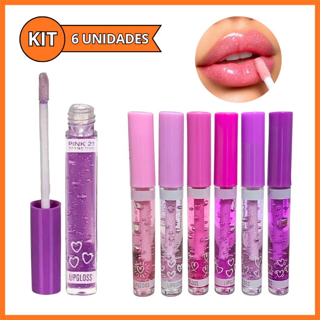 Kit 6 Lip Gloss Brilho Labial Com Glitter Hidratante Lembrancinha Pink 21 em Oferta na Shopee
