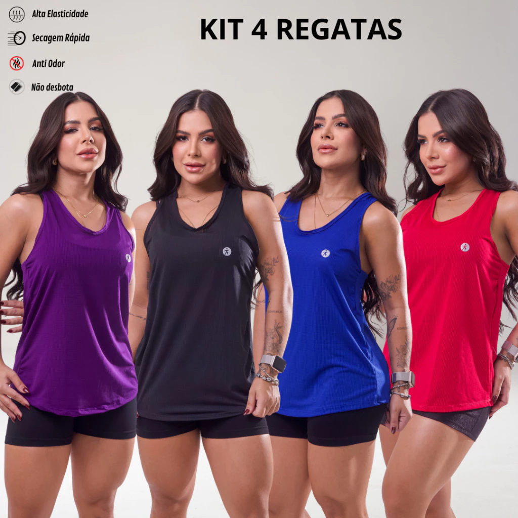 KIT 4 Regata Dry Fit Feminina Academia Costas Nadador Esportiva Confortável Lisa Treino Fitness Leve Treino Corrida — imagem 1