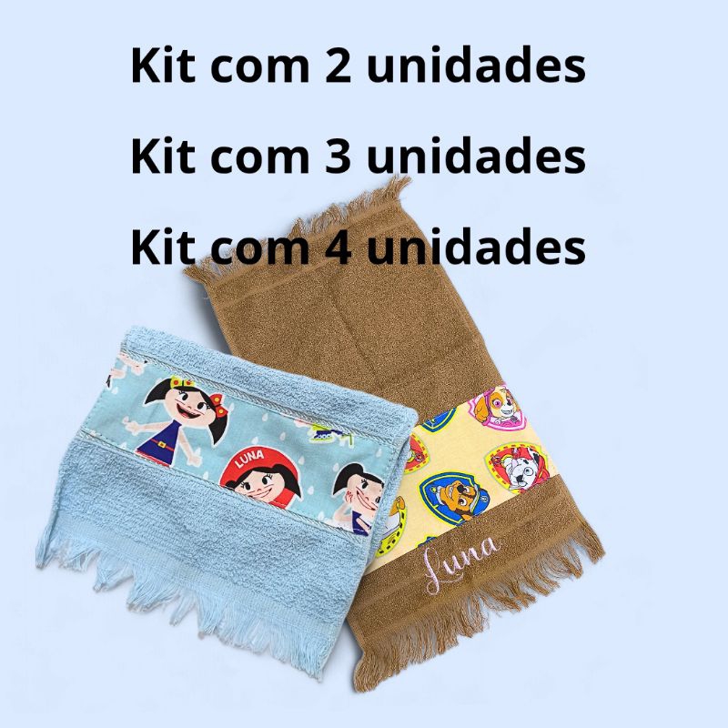 Toalhinha social com nome bordado para creche - kit com 2, com 3 ou 4 unidades