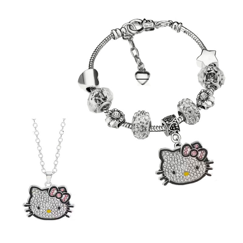 Pulseira Hello Kitty com Berloques + Colar
