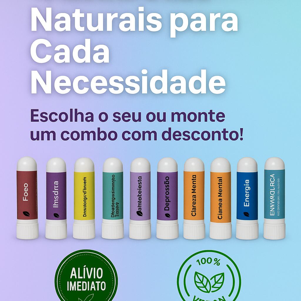 Inalador Aromático Pessoal | Óleos Essenciais Naturais | 9 Opções para Bem-Estar | Combos e Descontos