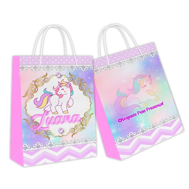 PEGUE E MONTE  1 - KIT com 10  Sacolinha M Personalizadas Lembrancinha Para Aniversário/unicornio