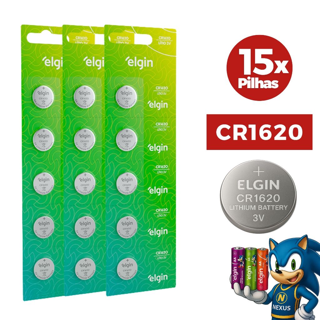 Bateria Pilha Elgin CR1620 Cartela 5,10 ou 15 Unidades - CR 1620 Alcalina