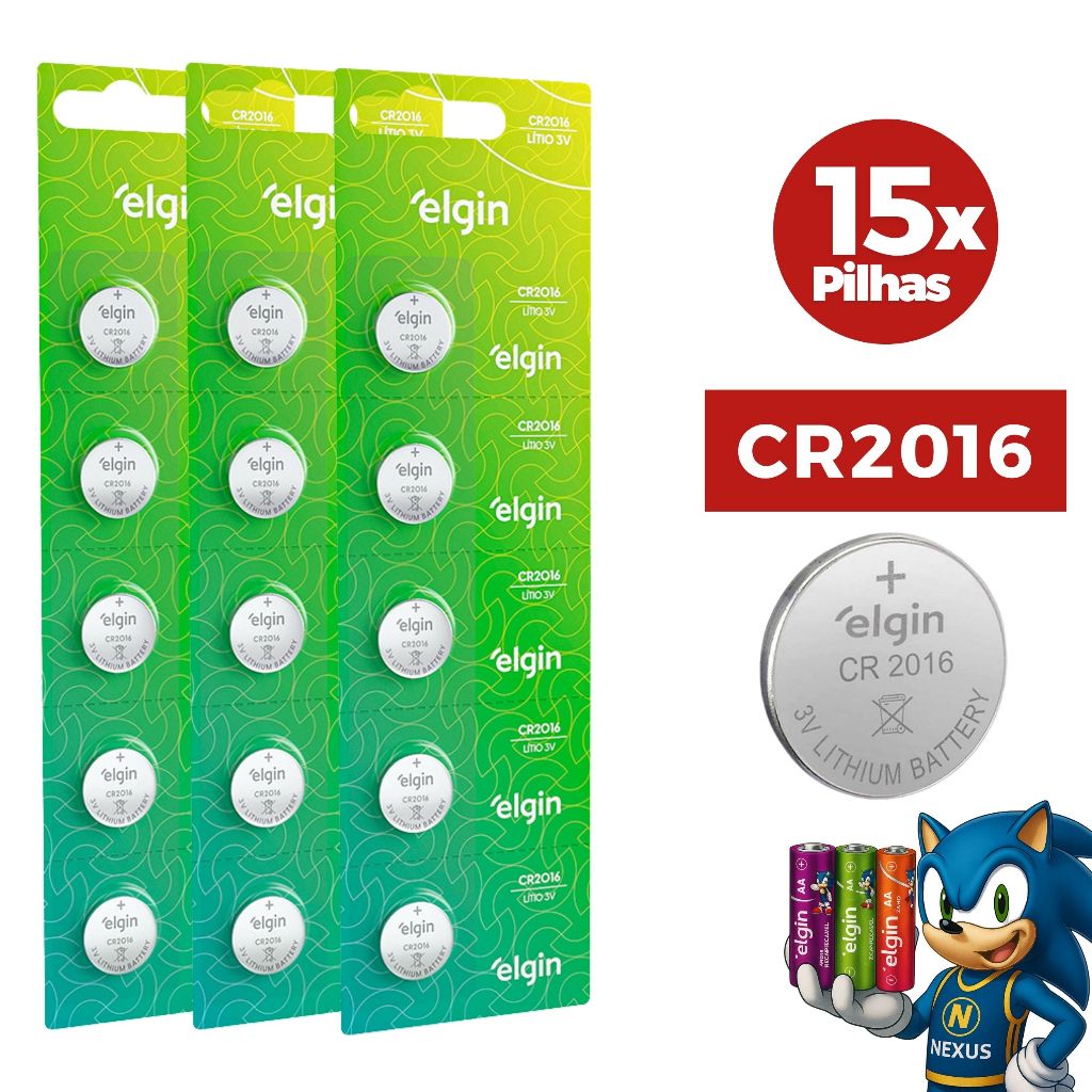 Bateria Pilha Elgin CR2016 Cartela 5,10 ou 15 Unidades - CR 2016 Alcalina